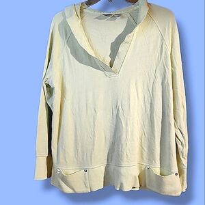 Zenergy by Chicos Hooded Pullover Long Sleeve Hoodie Top - Greenish/Yellow